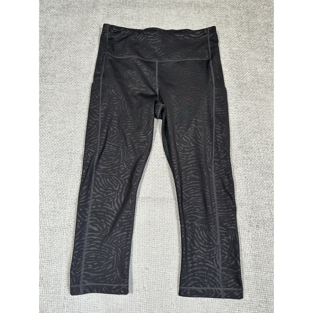 Athleta Leggings Womens Medium Black Ultimate Stash Pocket Printed Capri